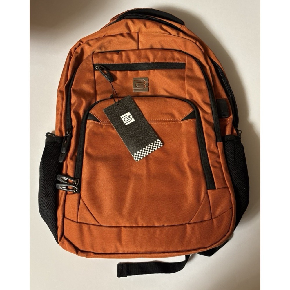 Orange Backpack 18" Laptop Bruno Cavalli USB Charging Port Nylon New With Tags - Picture 1 of 6